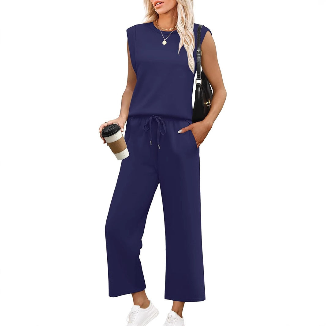 Women's Casual Sleeveless Top and Wide Leg Pants Set - Relaxed Fit, Summer, Soft Fabric