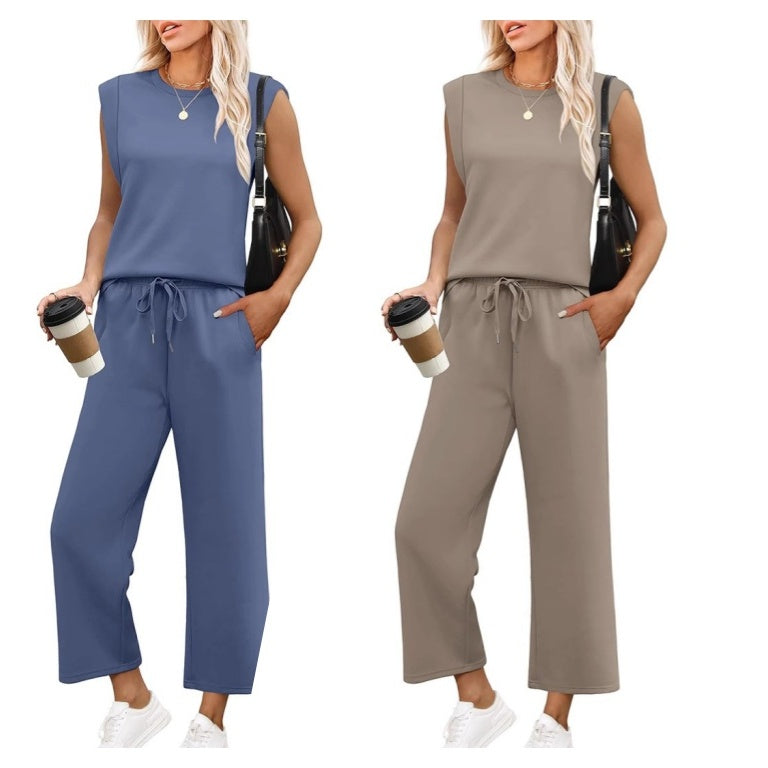 Women's Casual Sleeveless Top and Wide Leg Pants Set - Relaxed Fit, Summer, Soft Fabric