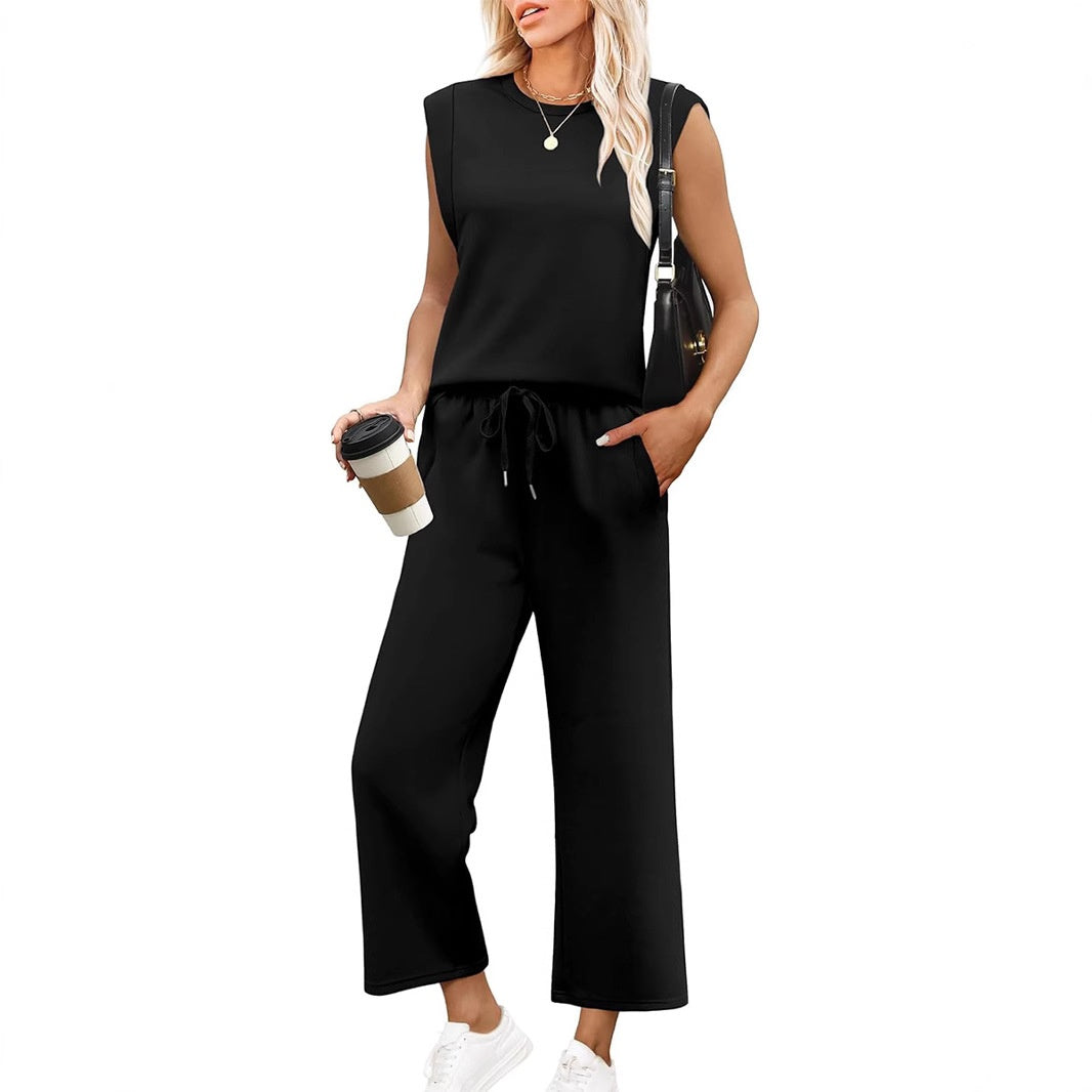 Women's Casual Sleeveless Top and Wide Leg Pants Set - Relaxed Fit, Summer, Soft Fabric