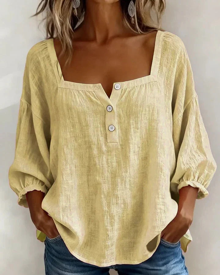 Jacky™ | Relaxed Square Neck Linen Blouse