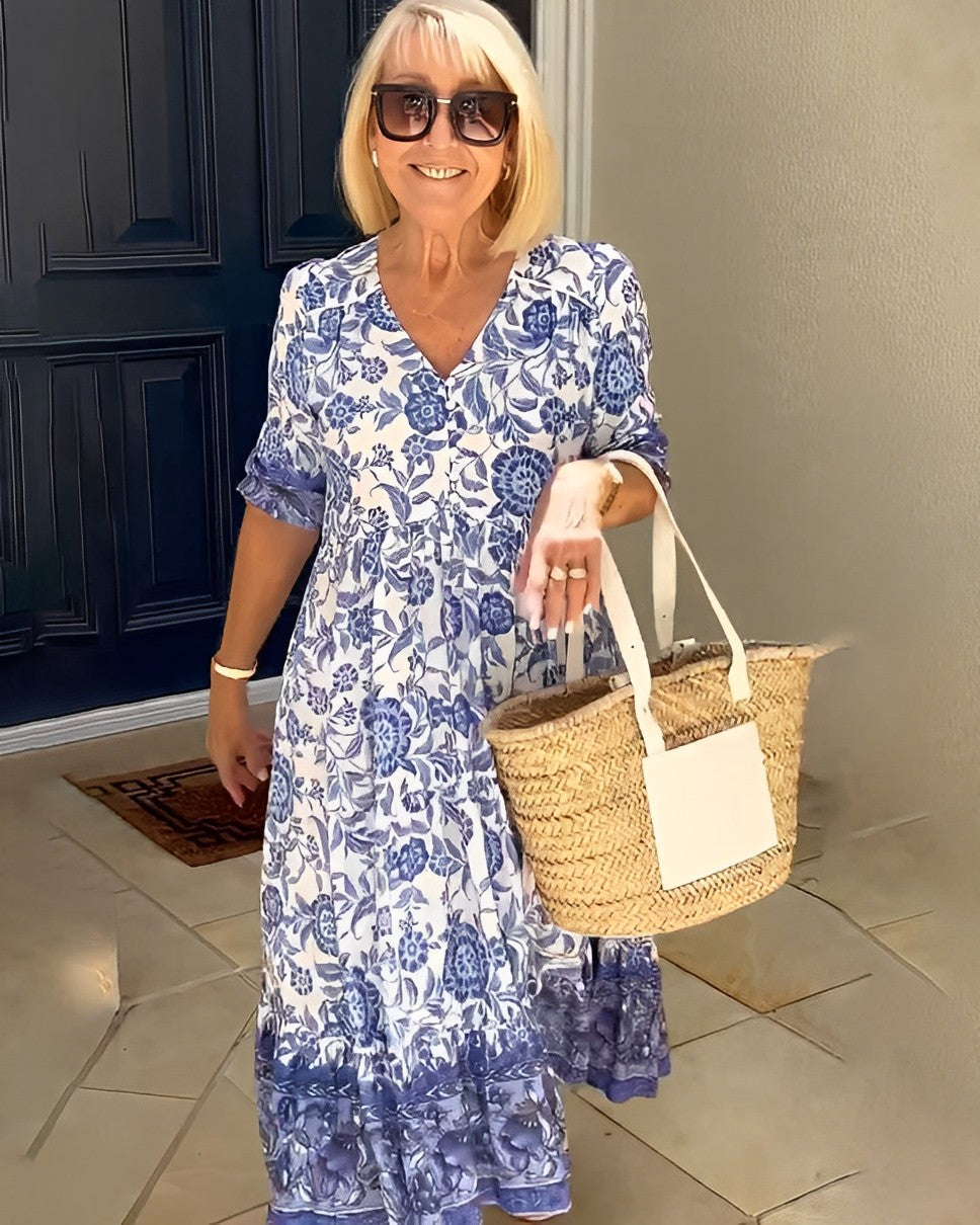 Rosalind™ | Graceful V-Neck Floral Dress
