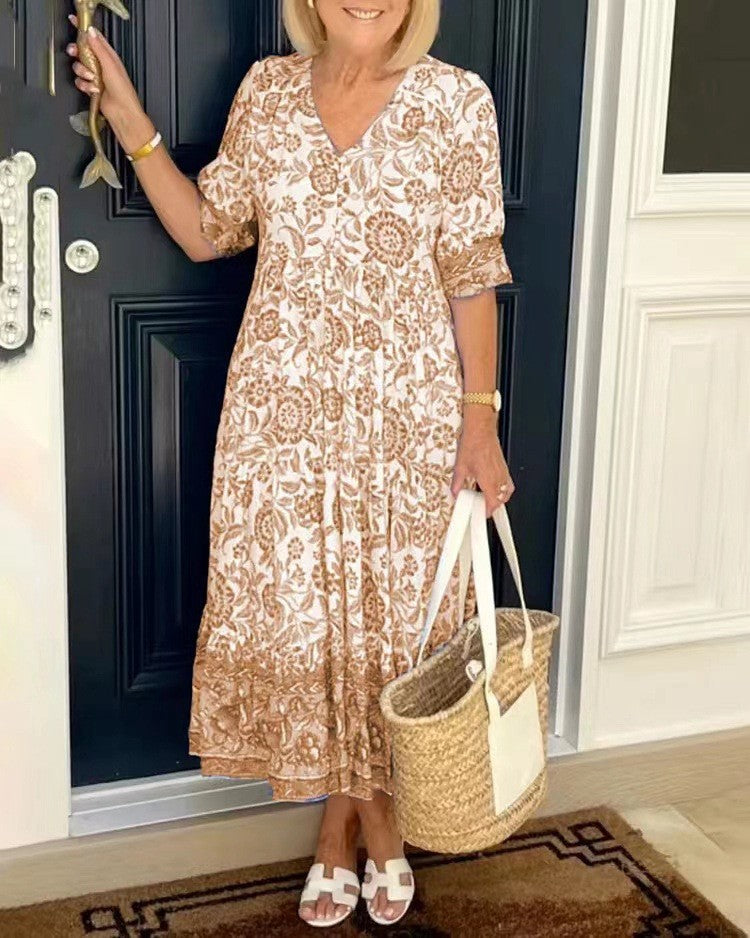 Rosalind™ | Graceful V-Neck Floral Dress