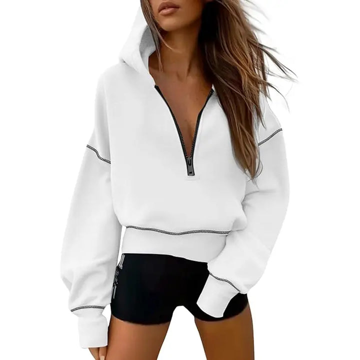GRETEL - Stylish Hooded Sweatshirt with Zipper & Stitching Detail for Cropped Pullover