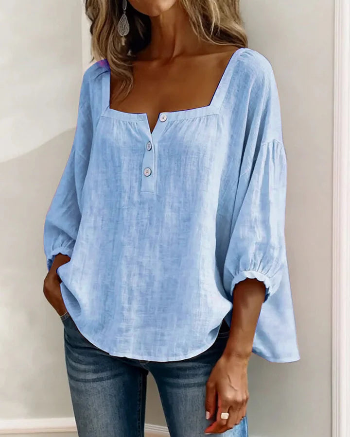Jacky™ | Relaxed Square Neck Linen Blouse