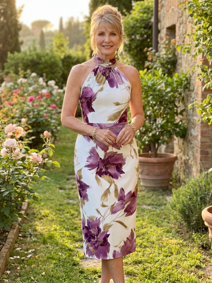 Marlowe™ | Elegant Floral Halter Midi Dress
