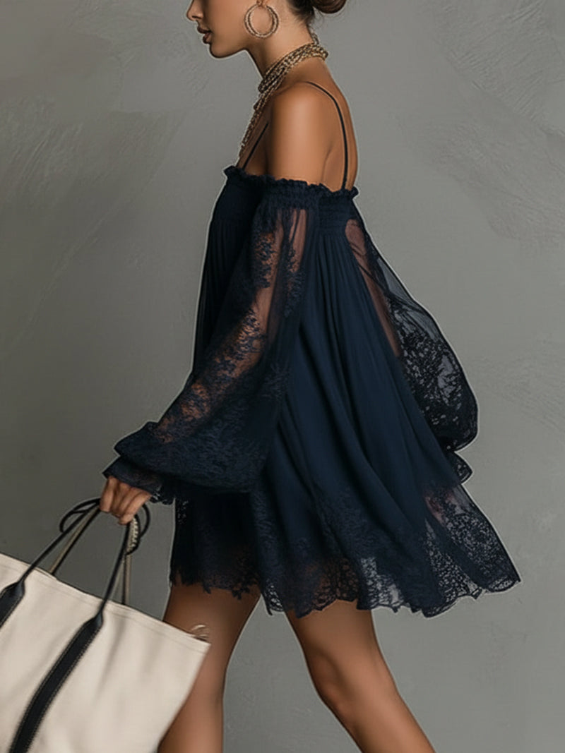 Antonella - Chiffon Mini Dress with Bardot Neckline
