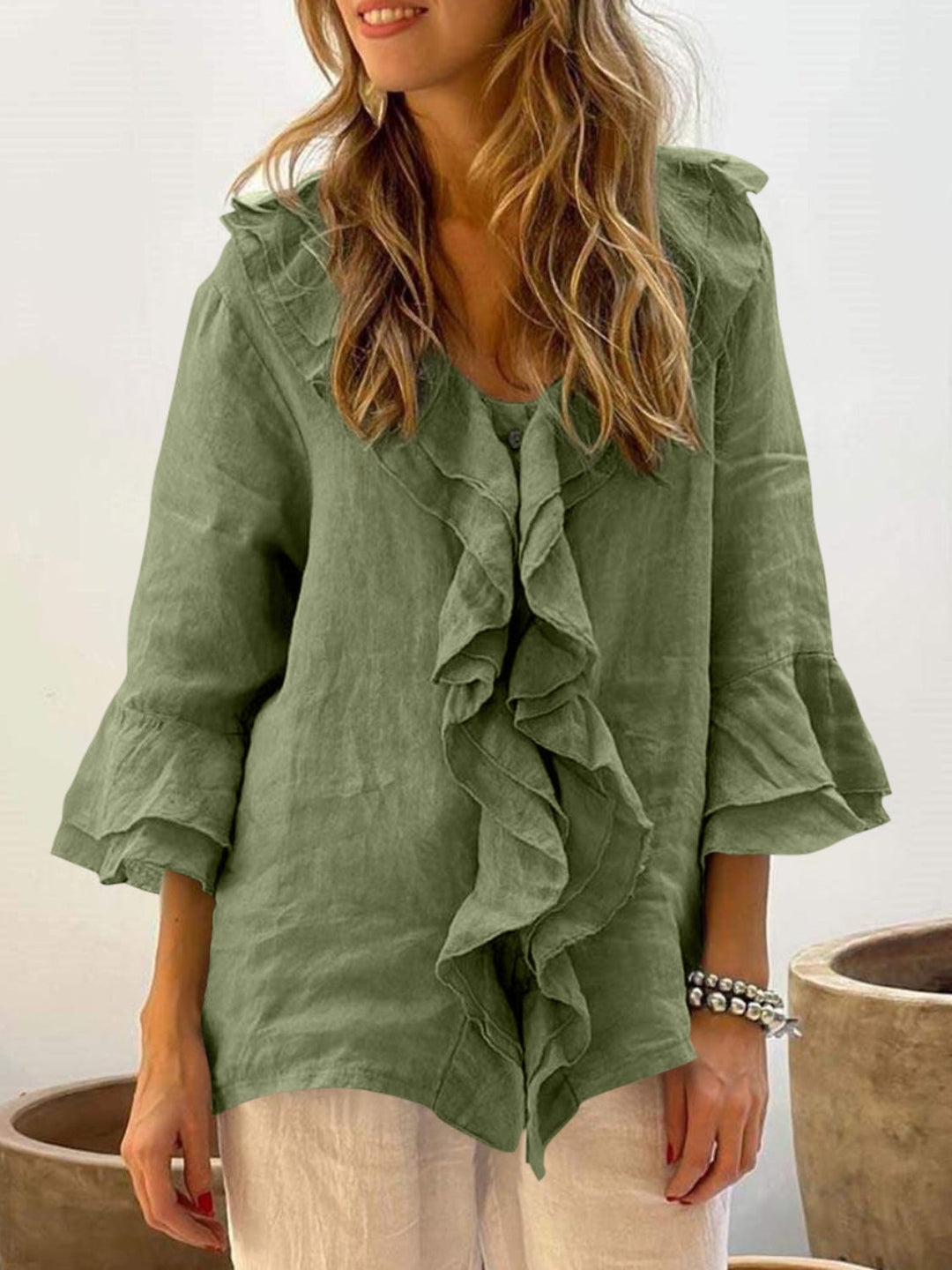 NADINE - Chic Bell Sleeve Ruffle Top