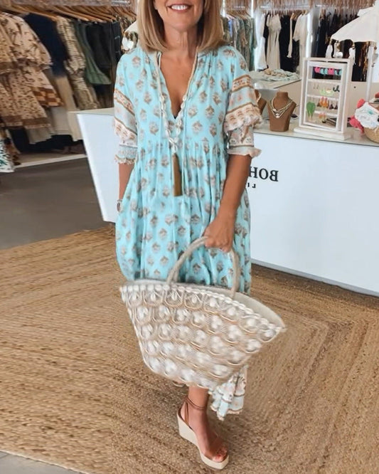Loose Fit Printed Casual Dress for Women - Summer Lightweight Maxi