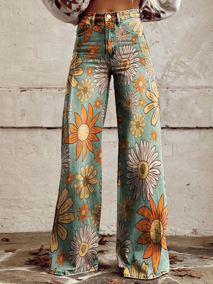 DAISY - Vintage Floral Wide-Leg Pants