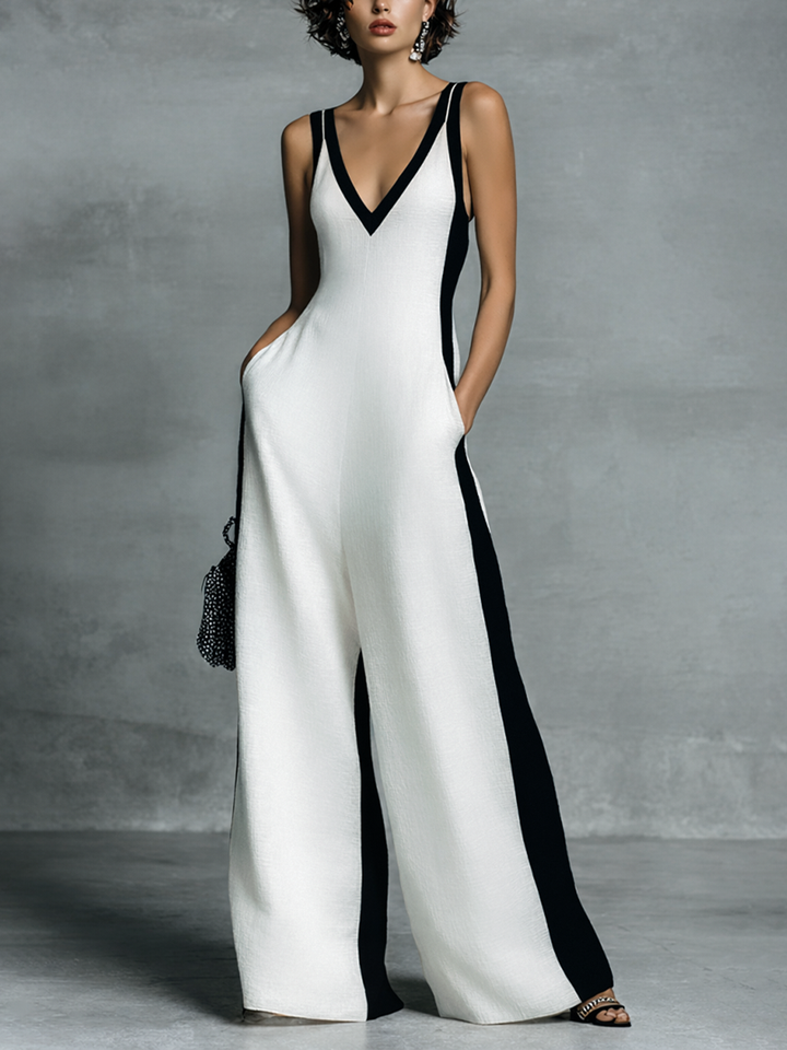 Monique™ | Elegant Contrast Wide-Leg Jumpsuit
