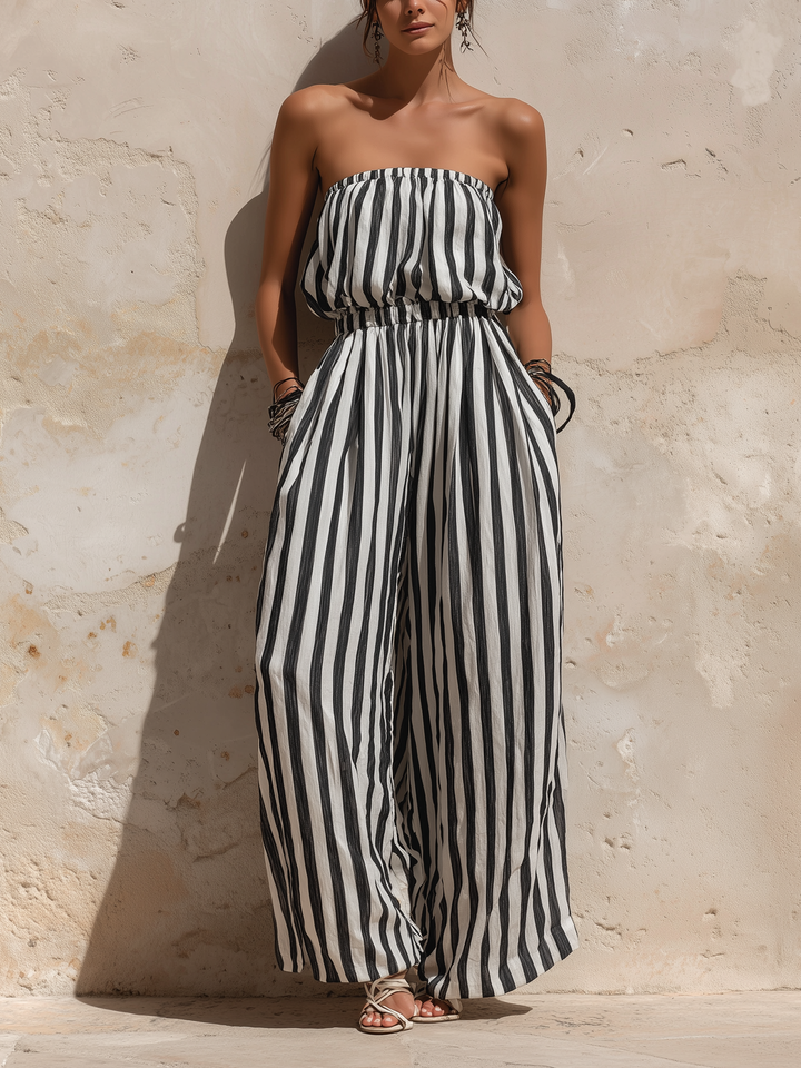 Striped Bandeau Wide-Leg Jumpsuit