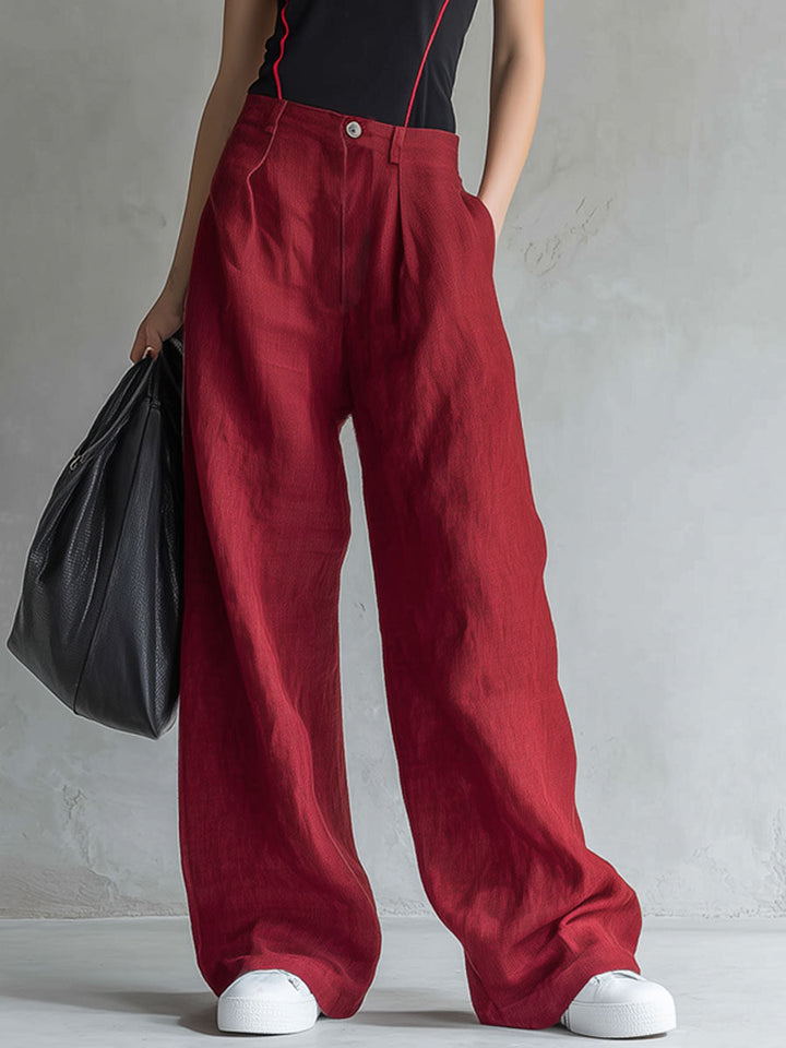Nancy™ | Black Color-blocked Tank Top And Cotton-linen Trousers Set