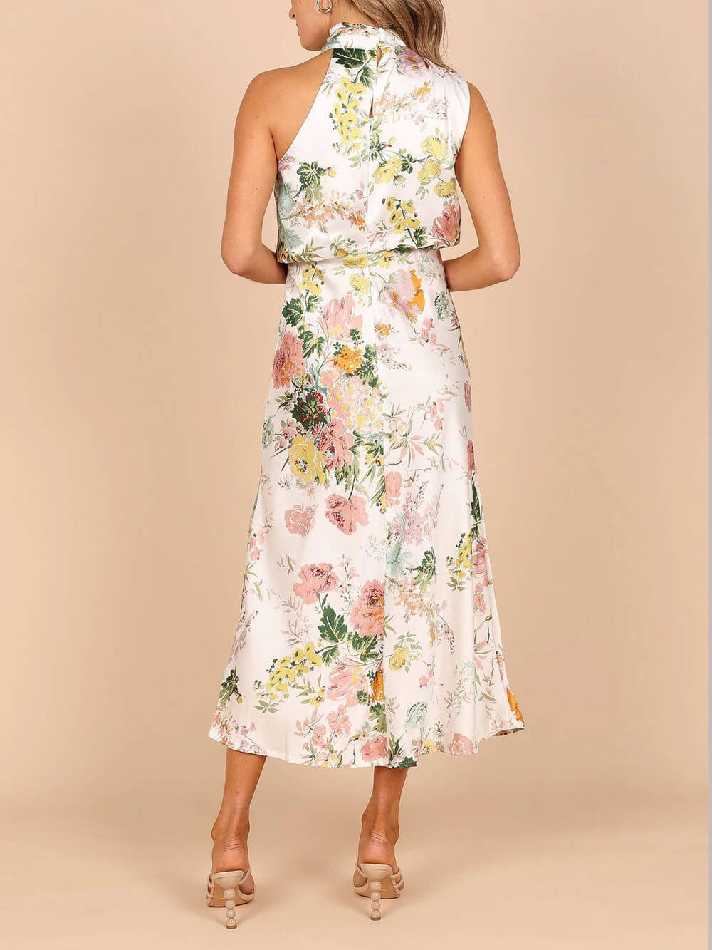 Amelia™ | Floral Halterneck Satin Dress