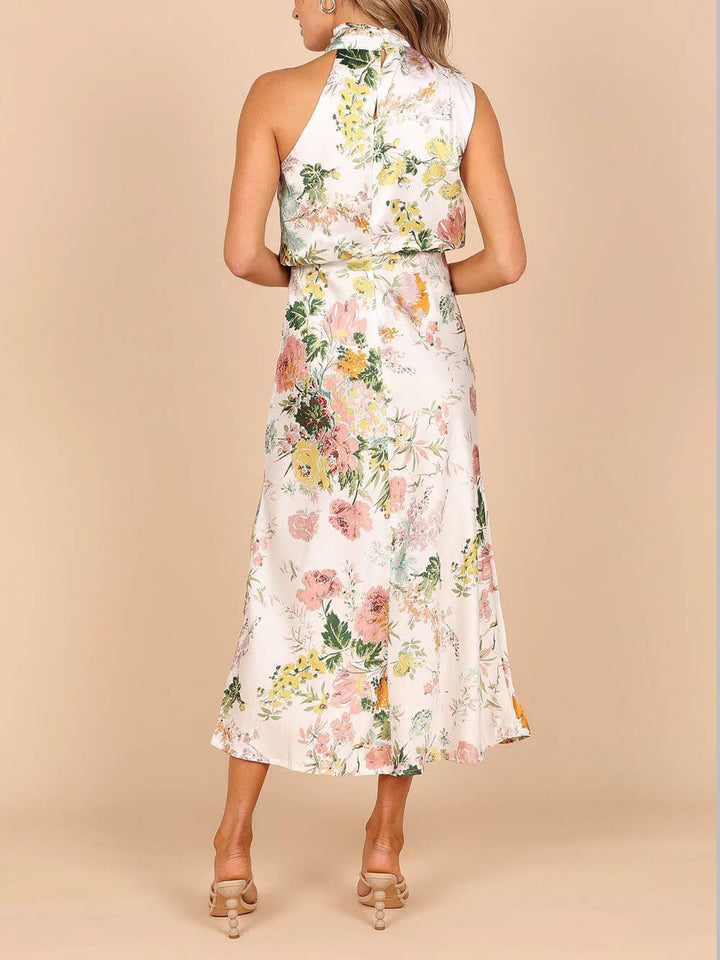 Amelia™ | Floral Halterneck Satin Dress