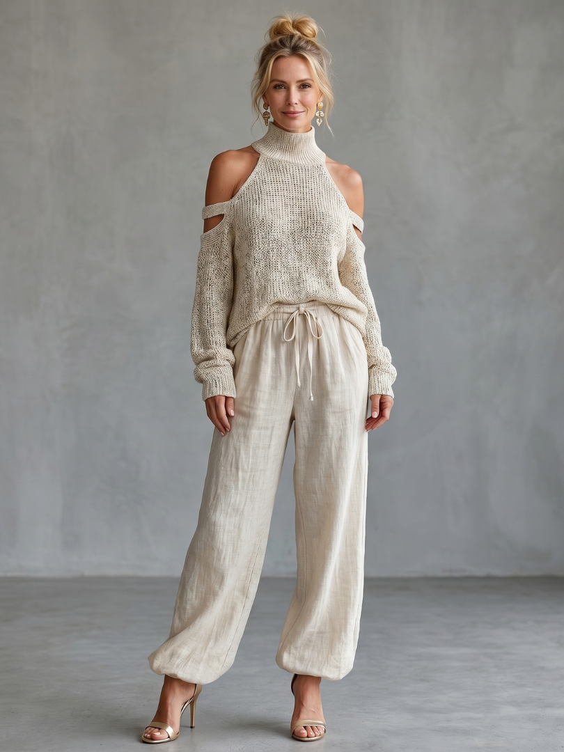 Isabella™ | Knit Set with Off-Shoulder Top and Wide-Leg Pants