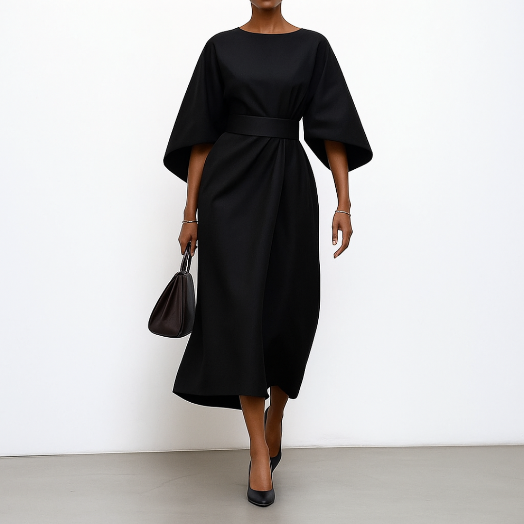 Amy™ - Satin Feel Batwing Sleeve Maxi Dress