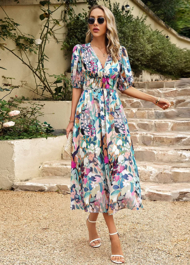 Faye | Flattering Floral Midi Dress