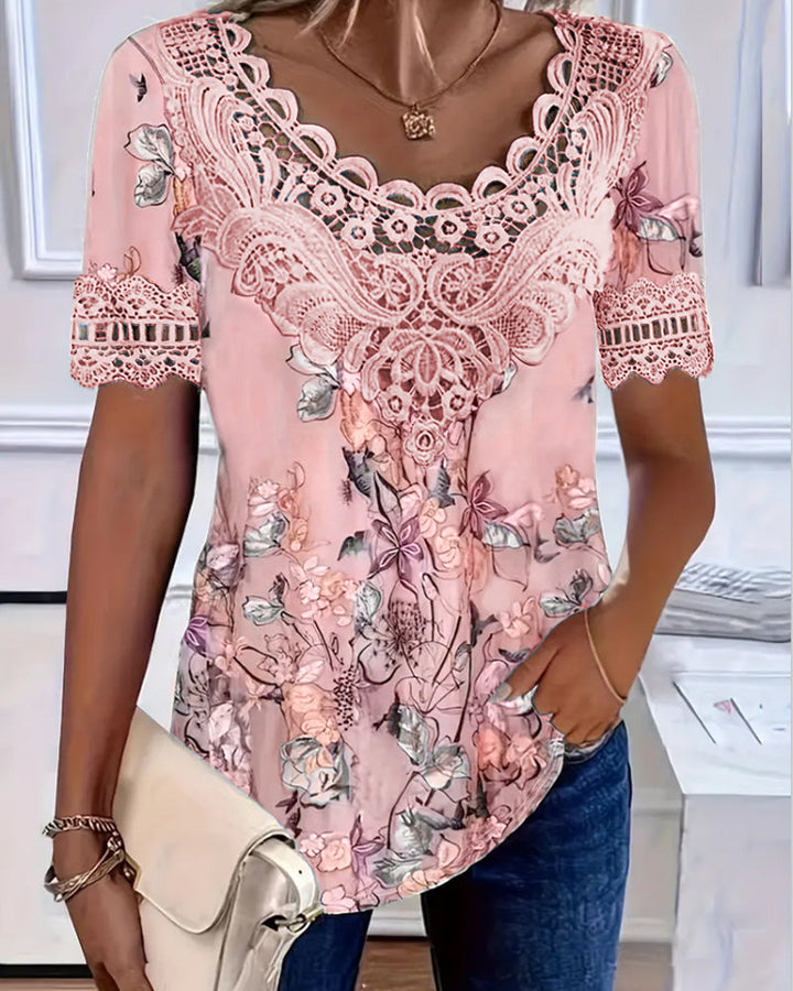 Nora™ | Stylish Short Sleeve T-Shirt with Floral Print