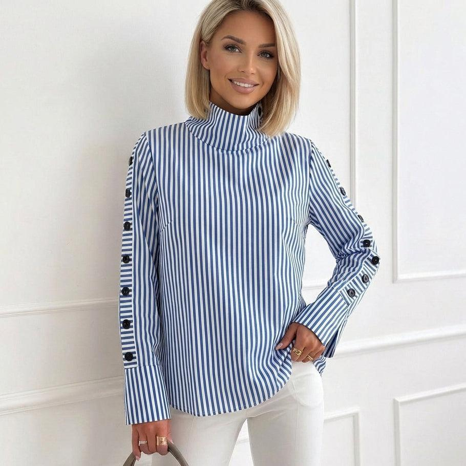 Claire™ Blue Striped High Neck Top