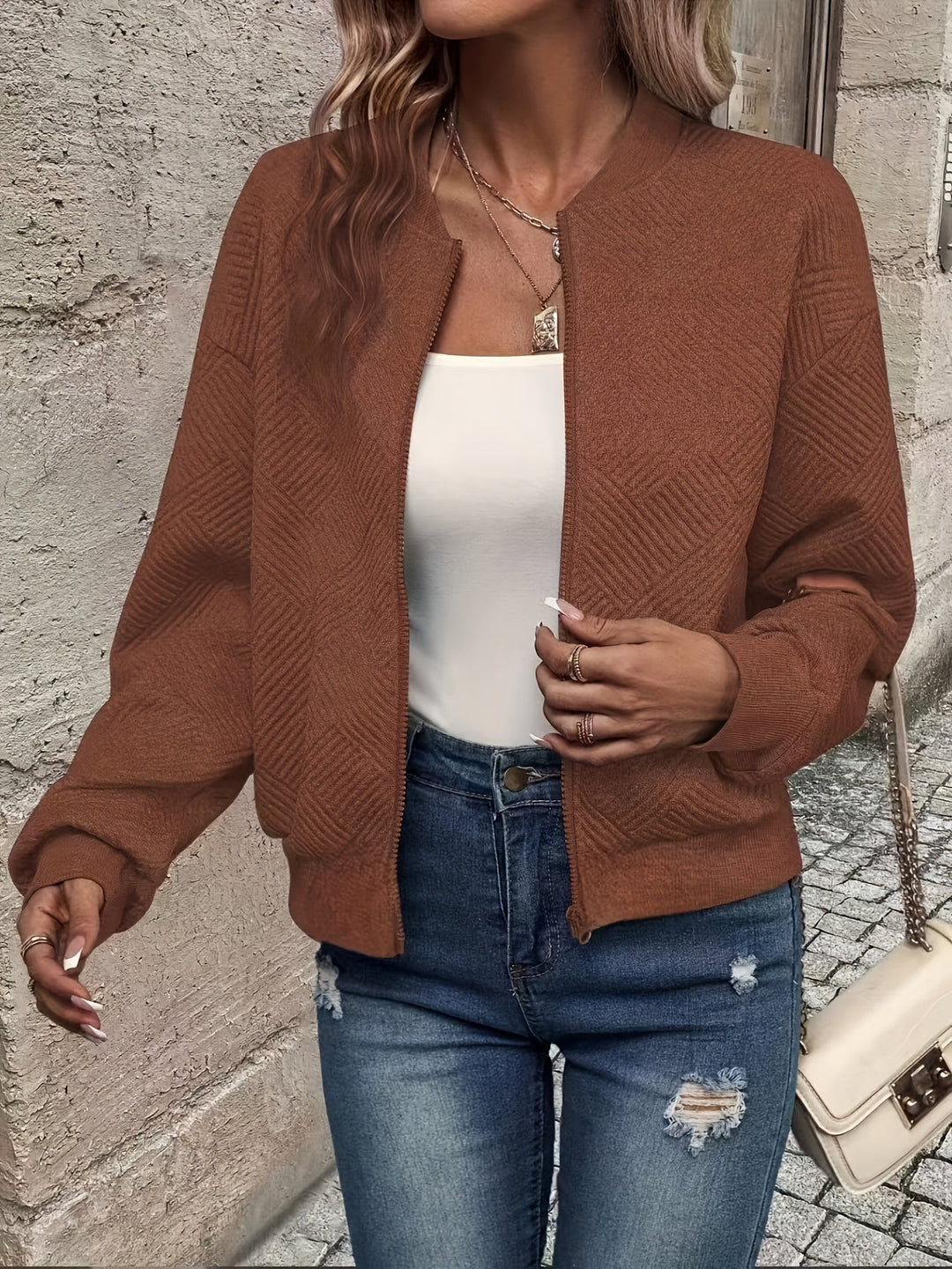 Linda™ | Textured Zip-Up Knit Jacket