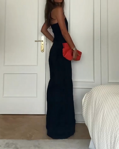 Off-Shoulder Jumpsuit for Women - Wide Leg, Brown, Elegant Evening & Daywear