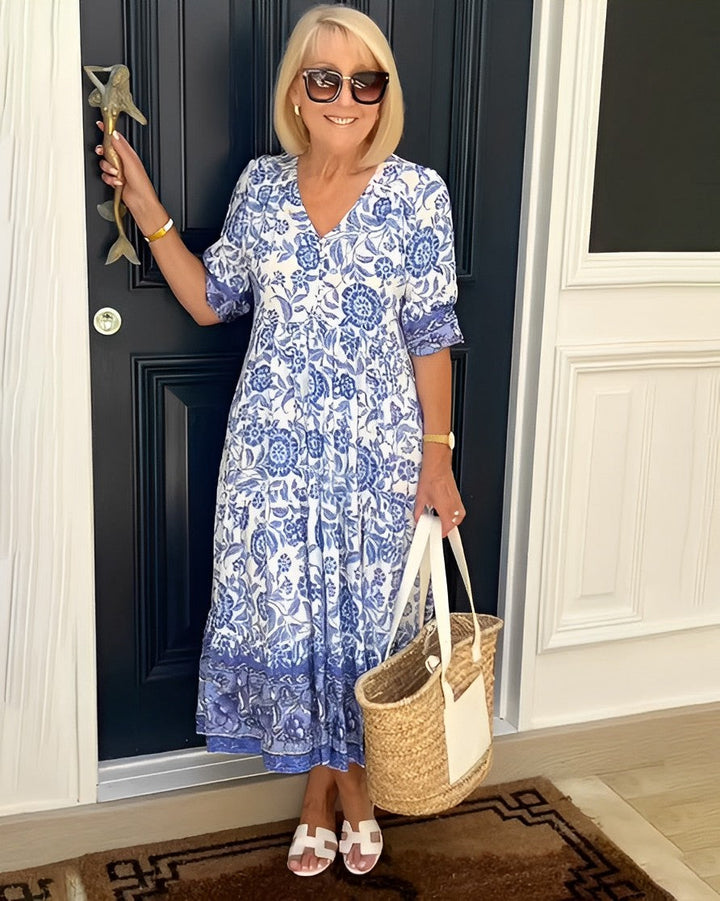 Rosalind™ | Graceful V-Neck Floral Dress