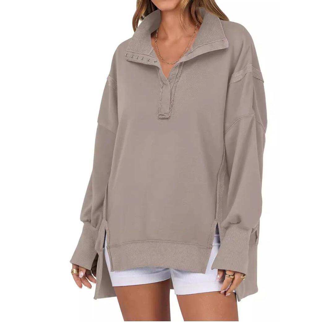 VERON - Loose Fit High-Low Split Hem Casual Sweatshirt