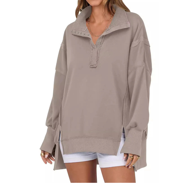 VERON - Loose Fit High-Low Split Hem Casual Sweatshirt