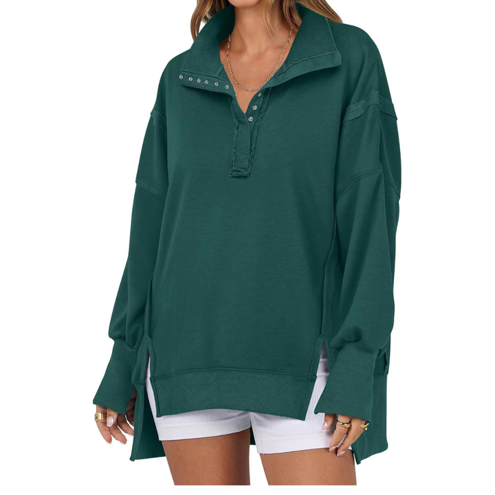 VERON - Loose Fit High-Low Split Hem Casual Sweatshirt