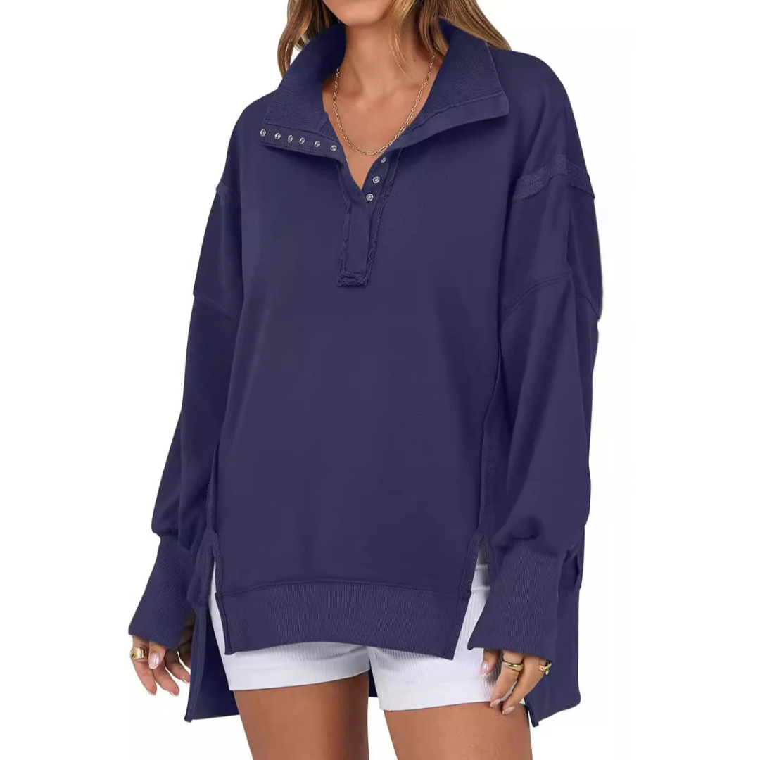 VERON - Loose Fit High-Low Split Hem Casual Sweatshirt