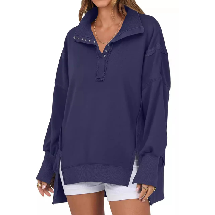 VERON - Loose Fit High-Low Split Hem Casual Sweatshirt