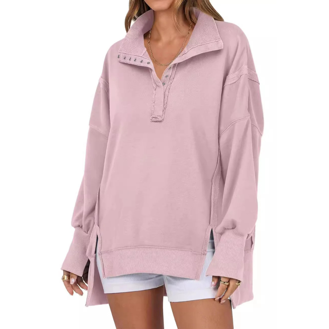 VERON - Loose Fit High-Low Split Hem Casual Sweatshirt