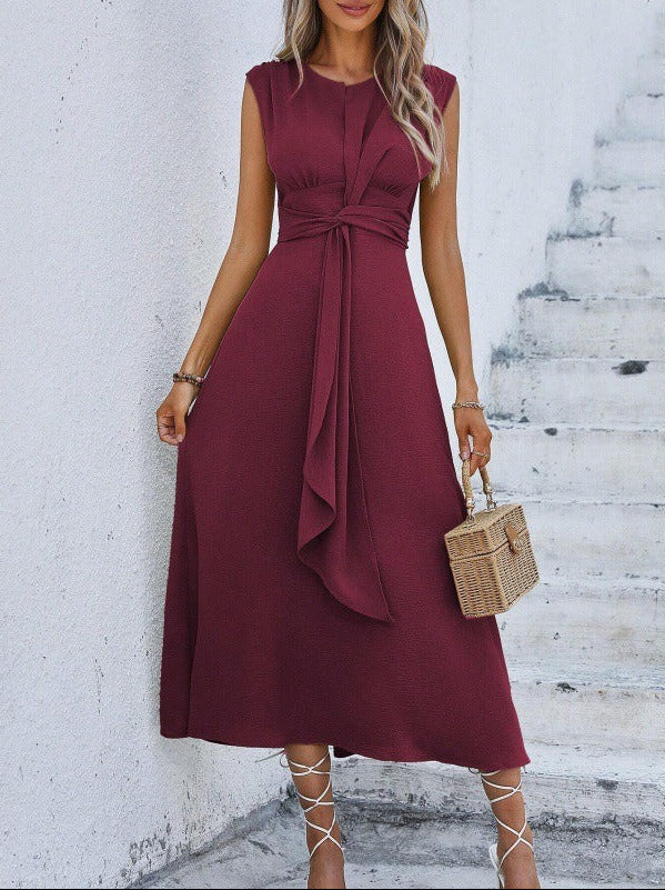 Eva™ | Timeless sleeveless midi dress with flattering waist tie