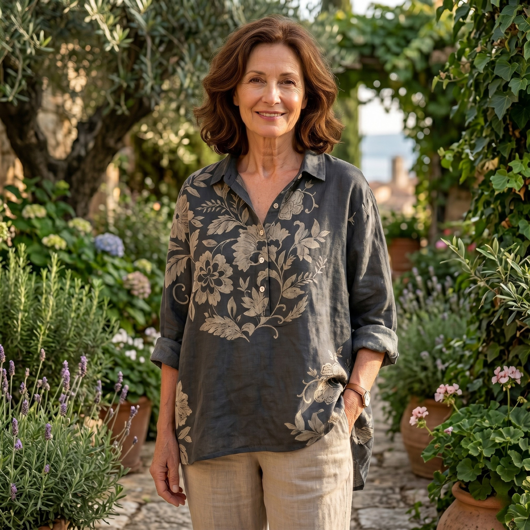 Harper | Elegant linen blouse with floral print