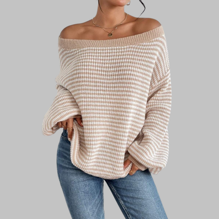 POSHIKO - Casual Striped Drop Shoulder Long Sleeve Sweater