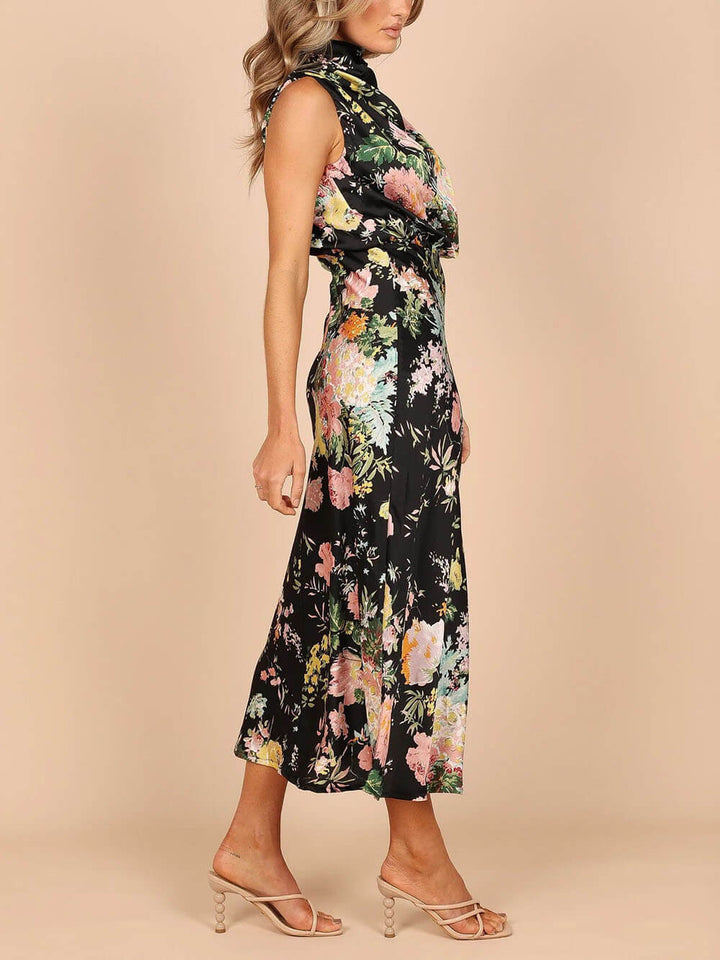 Amelia™ | Floral Halterneck Satin Dress