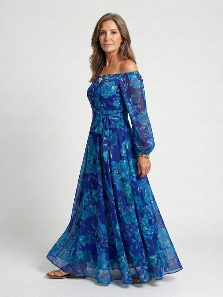 Alina – Elegant Off-Shoulder Maxi Dress for Women