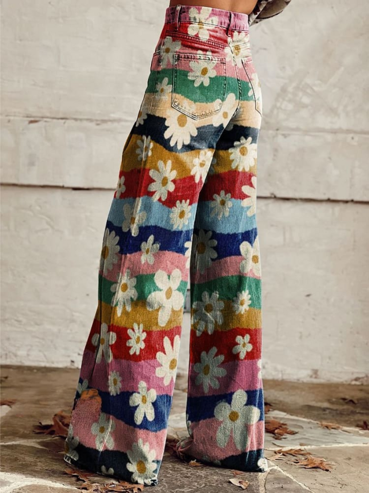 ELIANE - Retro Floral Wide-Leg Pants