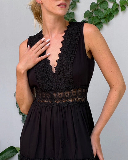 V-neck lace tank dress – sleeveless summer midi with airy lace detail