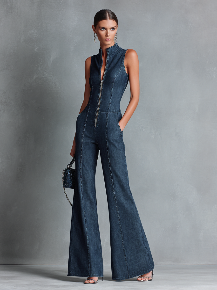Camille™ | Luxe Denim Flared Jumpsuit