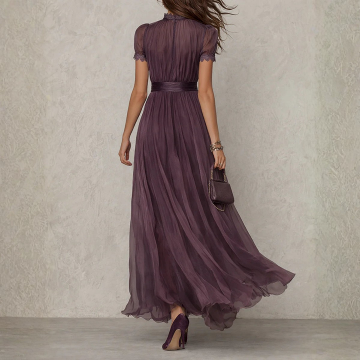 Alora™ | Lace Trim Chiffon Maxi Dress