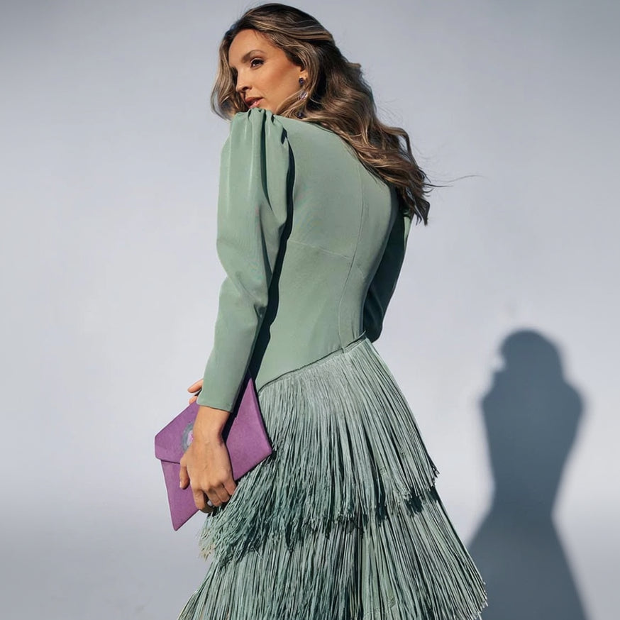 Valencia™ | Silk Blend Fringe Statement Dress