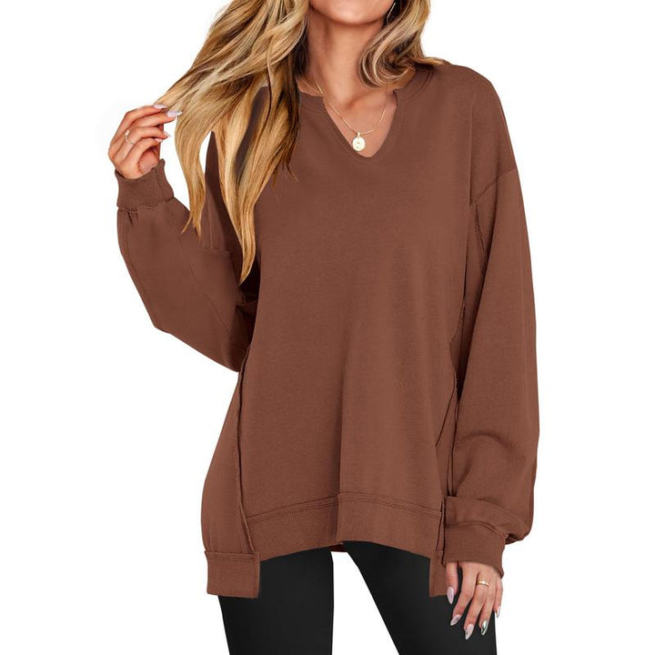 GENEVA - Casual V-Neck Oversized Sweatshirt Lightweight Long Sleeve