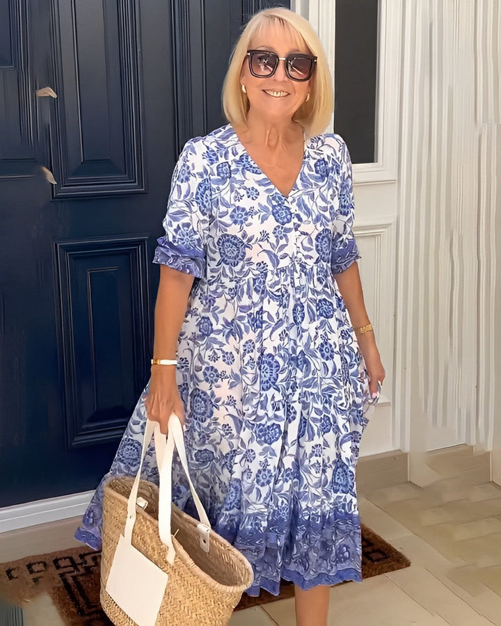 Rosalind™ | Graceful V-Neck Floral Dress