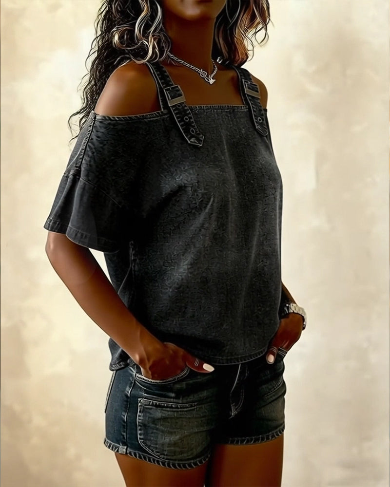 Dawn™ | Buckled Denim Lounge Topenim Shirt