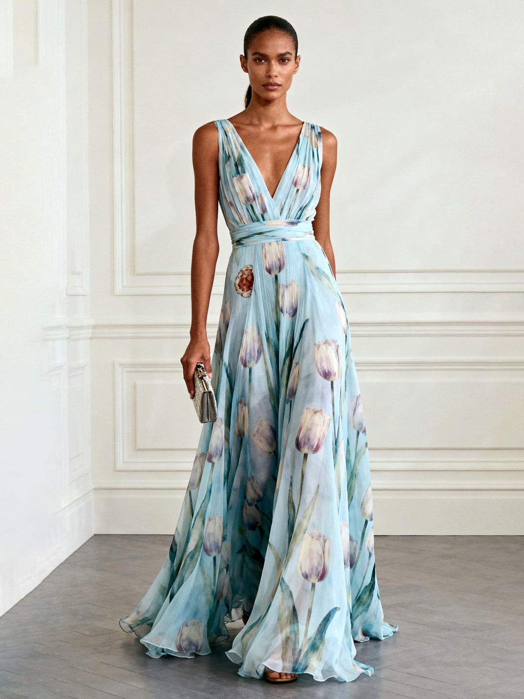 Edith™ - Elegant Tulip Print V-neck Maxi Dress