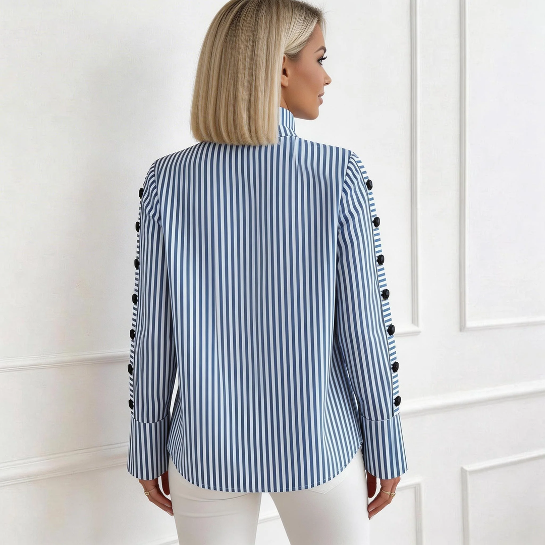 Claire™ Blue Striped High Neck Top