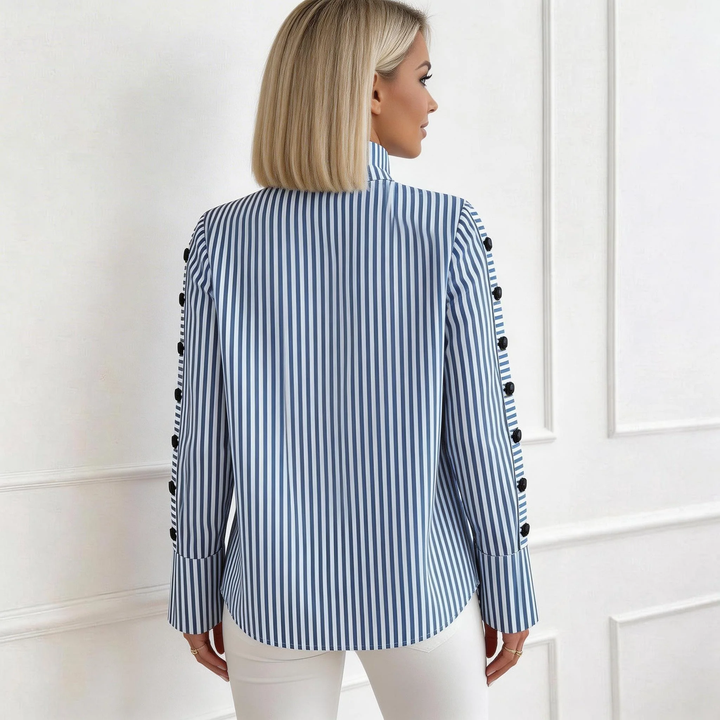 Claire™ Blue Striped High Neck Top