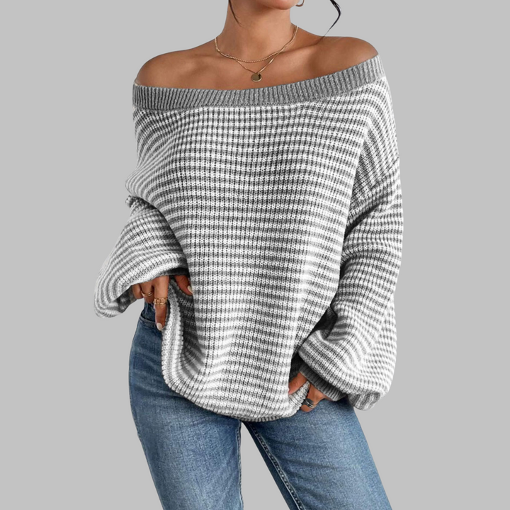 POSHIKO - Casual Striped Drop Shoulder Long Sleeve Sweater