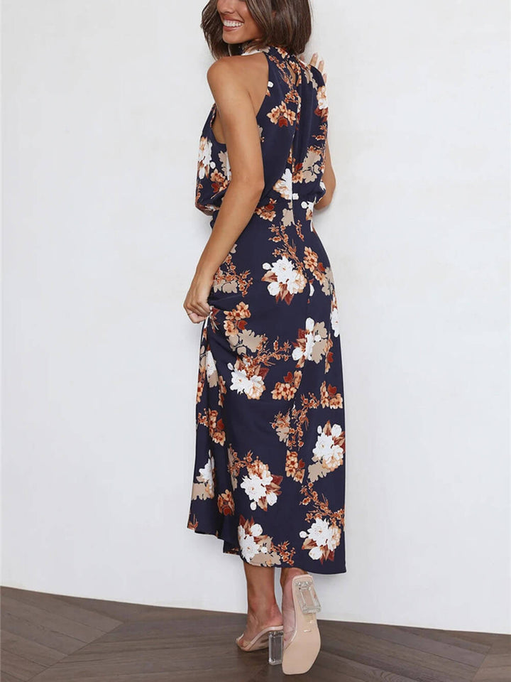 Amelia™ | Floral Halterneck Satin Dress